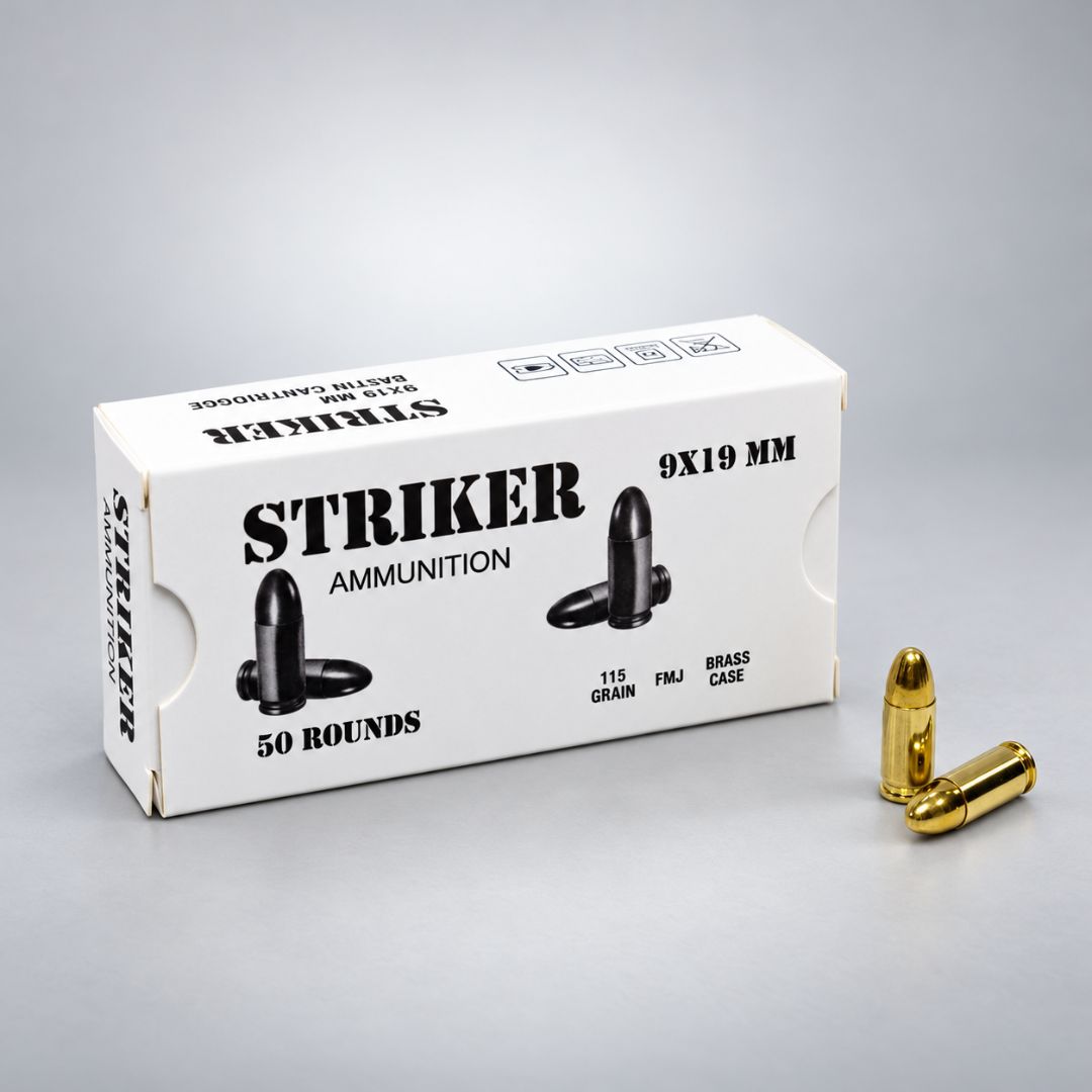 9 mm 115 gr Striker Luger Pistol Cartridges, 1000 Rounds (1 Case)