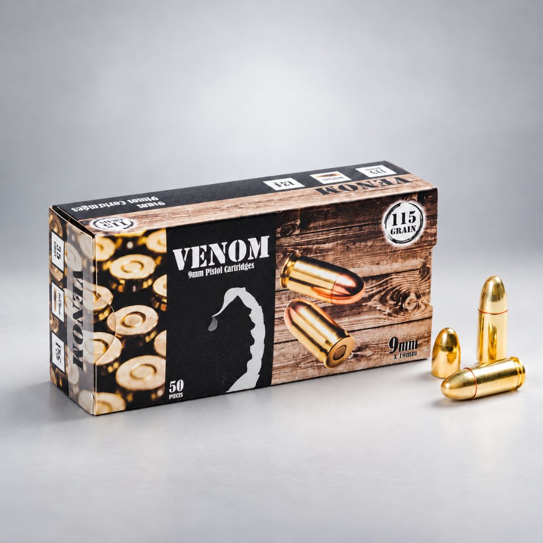 9mm 115 grain Venom Luger Pistol Cartridges, 1000 Rounds (1 Case)